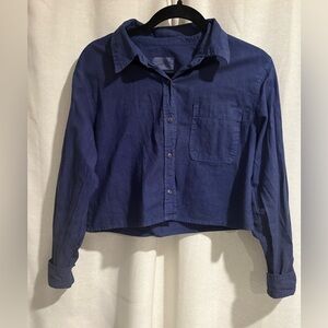 Denim Blue Button-Up Cropped Shirt